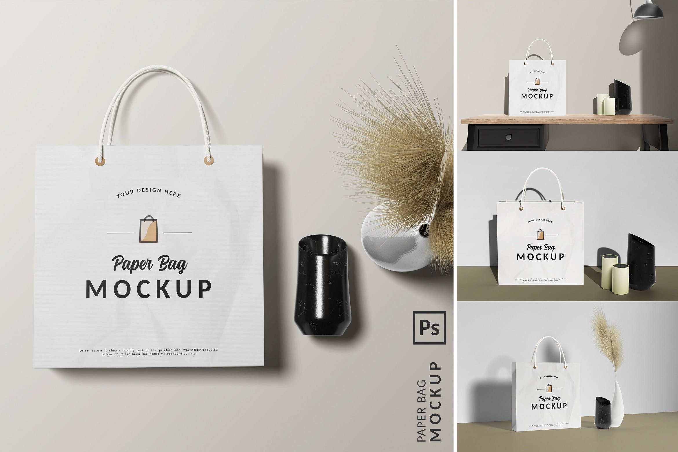 纸袋购物袋品牌设计样机 Paper Bag Mockup