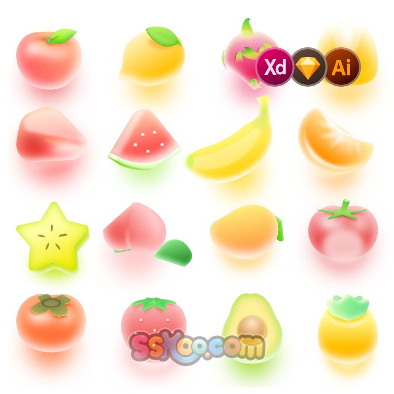 立体轻拟物化水果UI图标ICON设计xd/sketch/ai素材