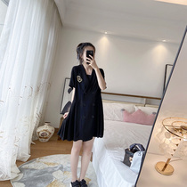 100 pleats in suits collar dress Dress Loose big code Conspiculy Fat Mm Summer New 2021 Aging Fashion Ocean Korean Edition