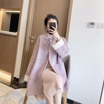 Purple mid-length double-sided cashmere woolen coat