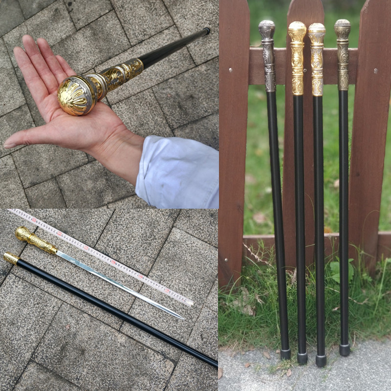 Dragon Springs Stainless Steel Sword round head cane sword anti-body Walking Stick Sword Outdoor Non-slip Stick Mountaineering Stick Sword Unopened Blade
