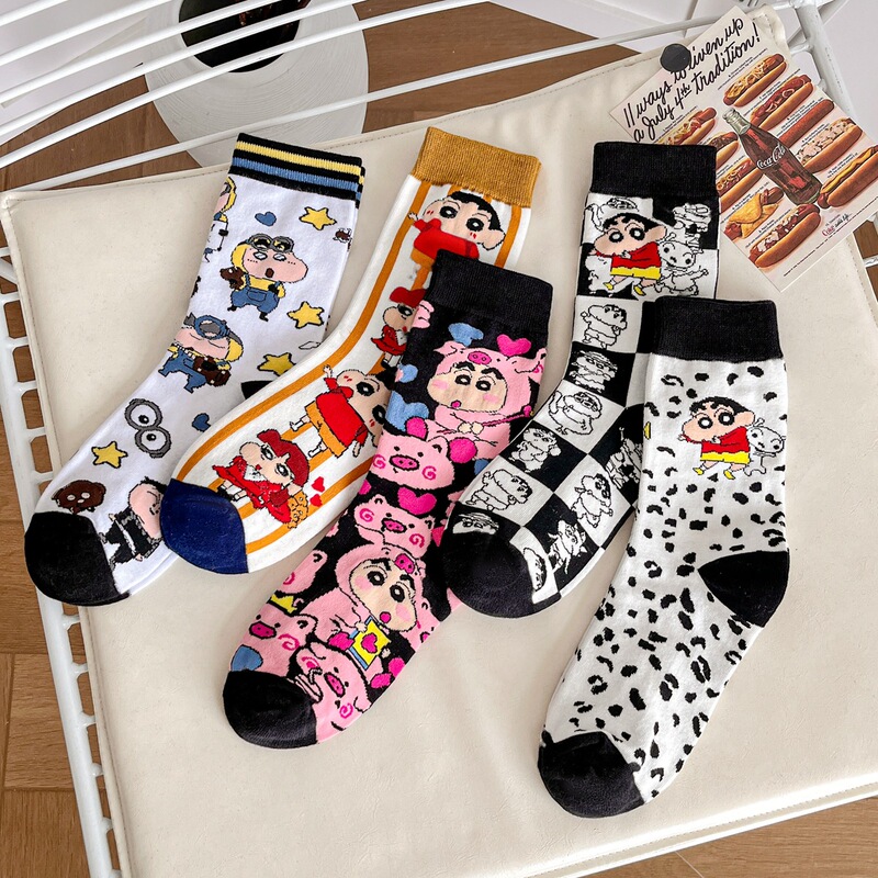 2026 New Crayon Shin-Chan Japanese Cartoon Socks Pure Cotton Mid-Tube Socks Long Socks ins Trendy Unisex Student Socks