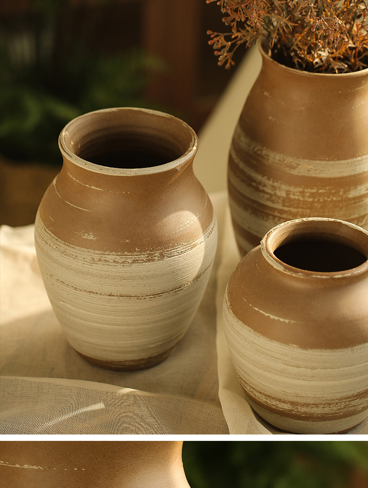 Ceramic vase retro manual coarse pottery flower arranging dried flowers sitting room place office desktop decoration porcelain suits for