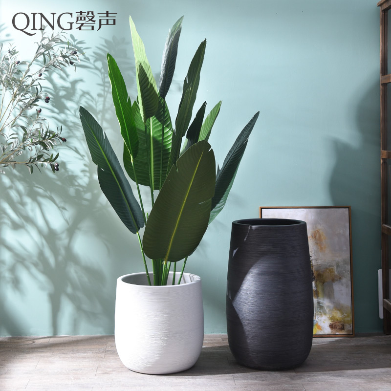 Nordic flowerpot vase I and contracted white black ceramic green plant hydroponic POTS of large diameter cylinder plant decoration