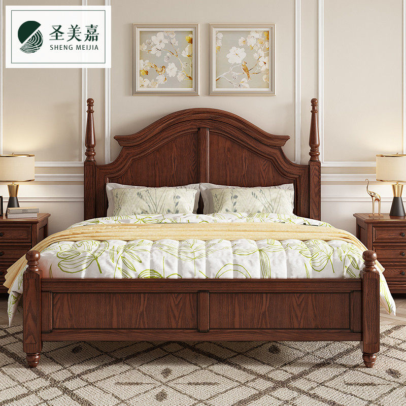 American Countryside White Wax Wood Solid Wood Bed 1 8 m Double People's Bed Wedding Bed Kit Bedroom Furniture Retro Bed 1 5m