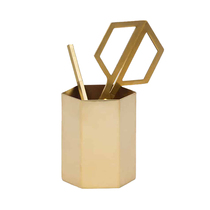 Spanish DOIY hexagonal series desktop containing pen holder minimalist design brass colour ballpoint pen