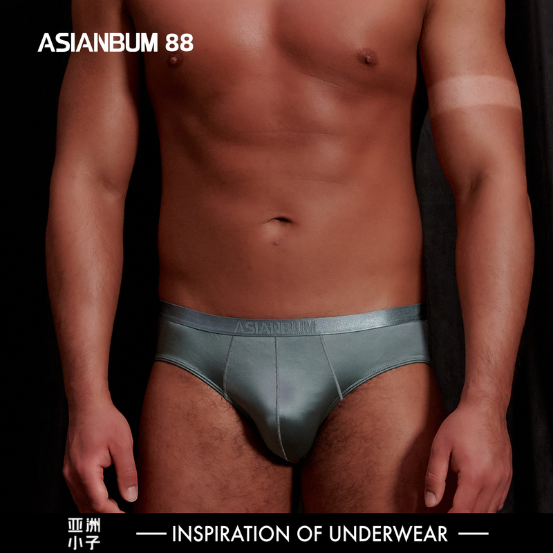 【Silk Satin】Men's Low-Rise Briefs Narrow Edge Jacquard Single Layer Pouch Three-Dimensional Design Simple