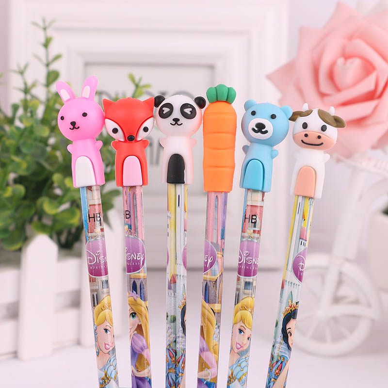 Pupil pencil cap cute cartoon animal soft glue pencil cover pencil cover protection extender pencil head for children