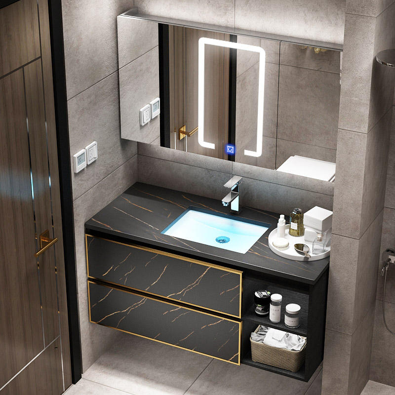 Light Extravagant Rock Board Integrated Basin Day Style Bathroom Cabinet Combination Makeup Dressing Room Toilet Wash Face Wash Basin Wash Table Rock