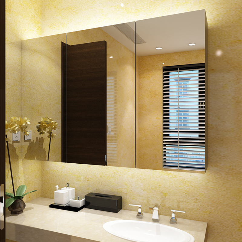 Stainless Steel No-Seen Bathroom Mirror Cabinet Hanging Wall-Style Bathroom Mirror Case Toilet Makeup Room Mirror With Shelf