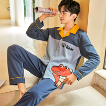 Mens Sleepwear Spring Autumn Winter Pure Cotton Long Sleeves Suit Cartoon Cartoon Teenagers Students All-cotton Thin family clothes