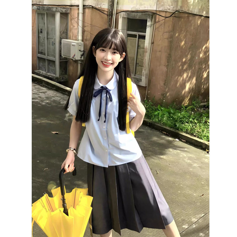 Student Short-Sleeved Class Uniform Shirt Top Mid-Length Pleated Skirt Suit Plus Size Jk Uniform Preppy Style for Women