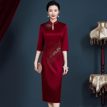 High-end mother-in-law wedding dress acetate cheongsam 2024 new wedding mother dress noble temperament dress