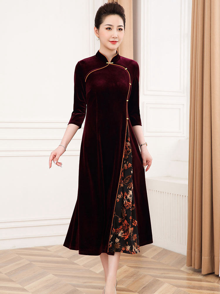 Wedding mother dress cover belly noble dress spring new western style happy mother-in-law wedding dress improved cheongsam