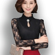 Áo sơ mi ren đáy dài tay mùa xuân và mùa thu voan nữ mùa thu 2016 mới mùa thu đông cộng với áo nhung dày lên sóng áo trắng sơ mi nữ Áo sơ mi chiffon ren