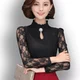 Áo sơ mi ren đáy dài tay mùa xuân và mùa thu voan nữ mùa thu 2016 mới mùa thu đông cộng với áo nhung dày lên sóng Áo sơ mi chiffon ren