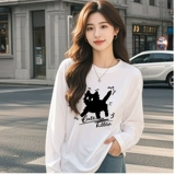 YD JeansWest Женская повседневная хлопковая футболка с длинным рукавом с принтом, осень 2025, новый продукт, нишевая женская верхняя тенденция