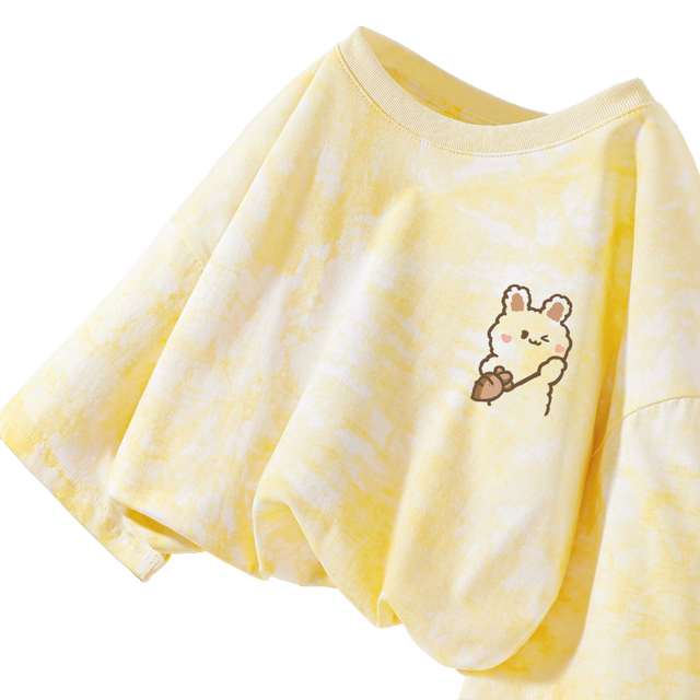 Jewish yellow summer tie-dyed short-sleeved T-shirt for women