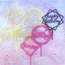 Acrylic cake decoration plug-in Round Square happy birthday baking decoration mirror card