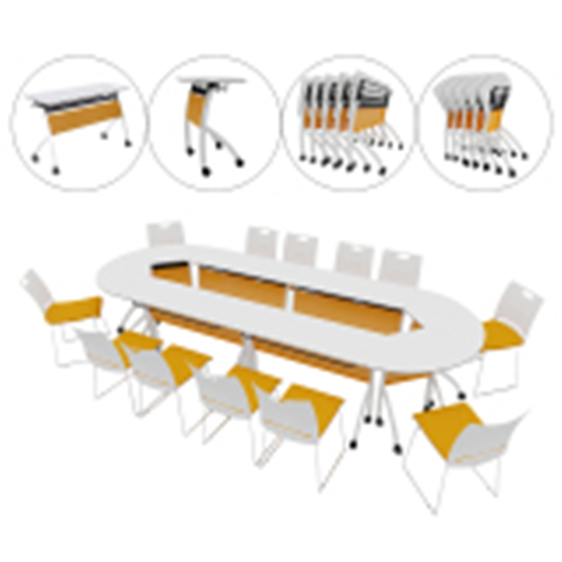 Folding conference training table and chair combination training table conference table long table multifunctional splicing mobile oval long table