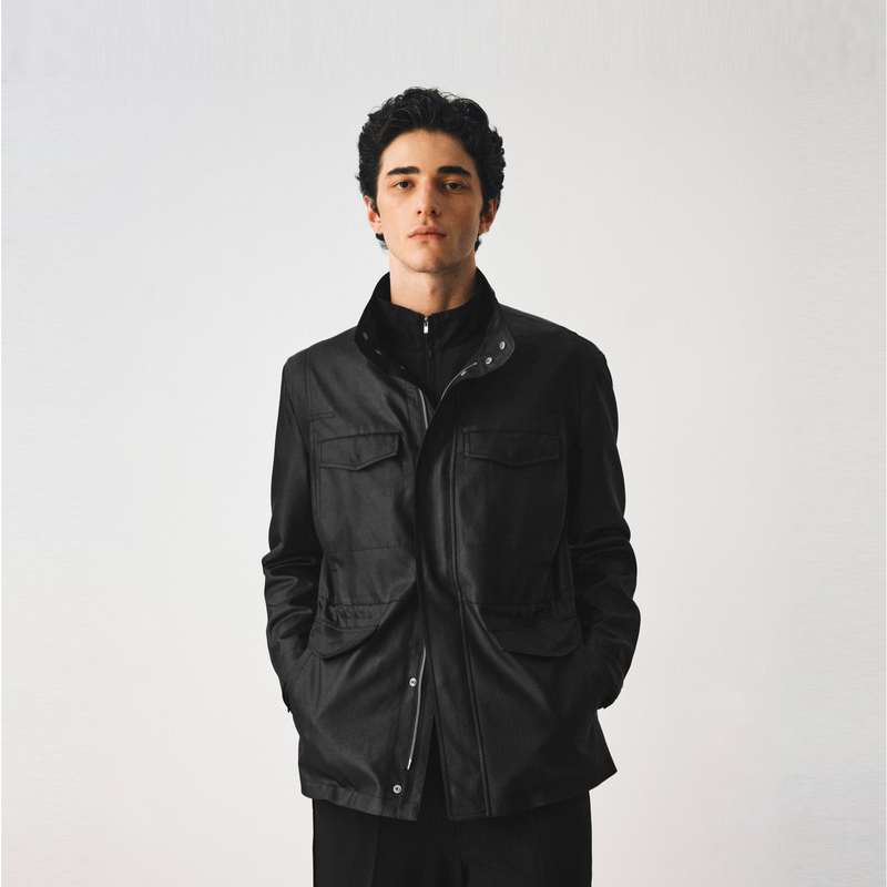 Acetate Lamination M65 Faux Leather Multi-Pocket Stand Collar Hunting Work Jacket Nonradical