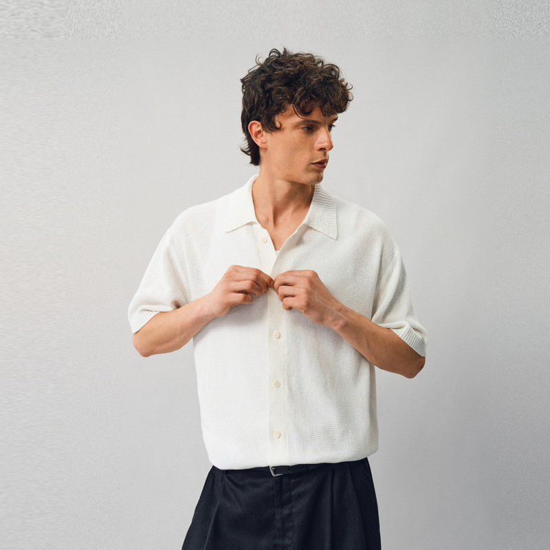 Linen-Cotton Blend Textured Short-Sleeve Shirt Nonradical