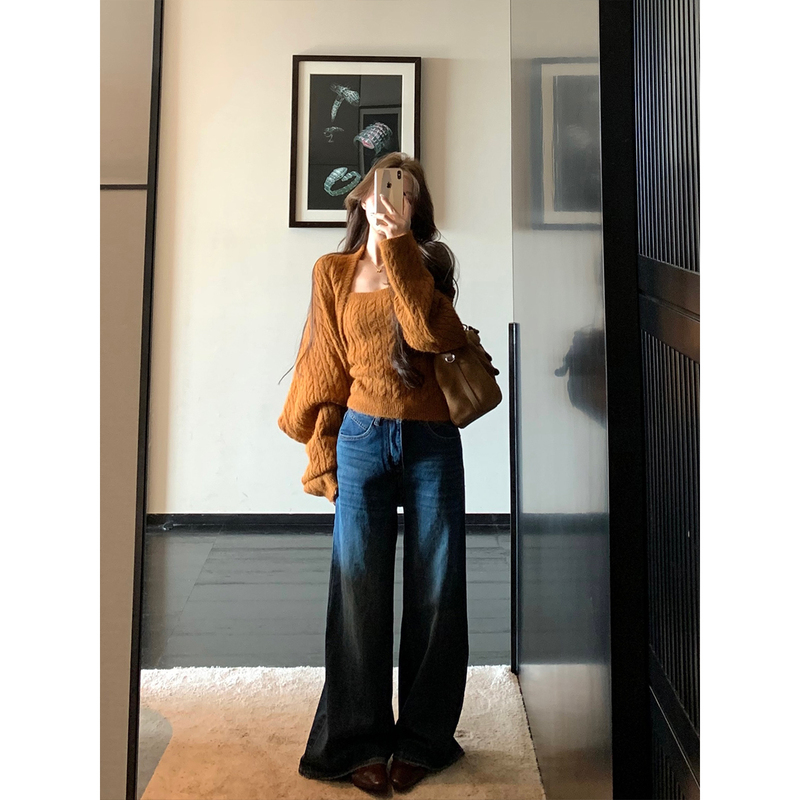 Xxiiuu【Layering Aesthetics】Two-Piece Wool Knit Sweater Set for Women, Vest, Tube Top, Sweater, Autumn and Winter Outfit Xxiiuu【Layering Aesthetics】Two-Piece Wool Knit Sweater Set for Women, Vest, Tube Top, Sweater, Autumn and Winter Outfit