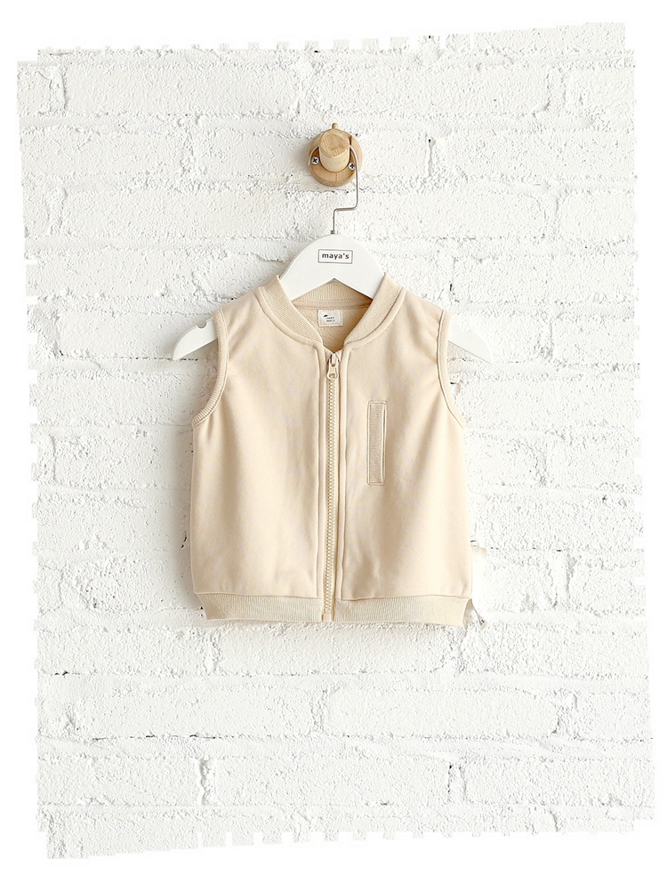 Áo len bé trai Mayas cotton bé gái mùa xuân và mùa thu đứng cổ áo hoang dã 1-3 tuổi bé không tay vest áo khoác cho bé gái