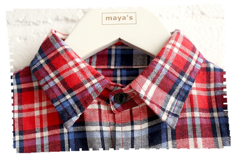 Mayas bé trai áo sơ mi dài tay bé kẻ sọc áo len cotton mùa xuân và mùa thu giản dị áo sơ mi thủy triều 81121 áo sơ mi cho bé trai 6 tuổi
