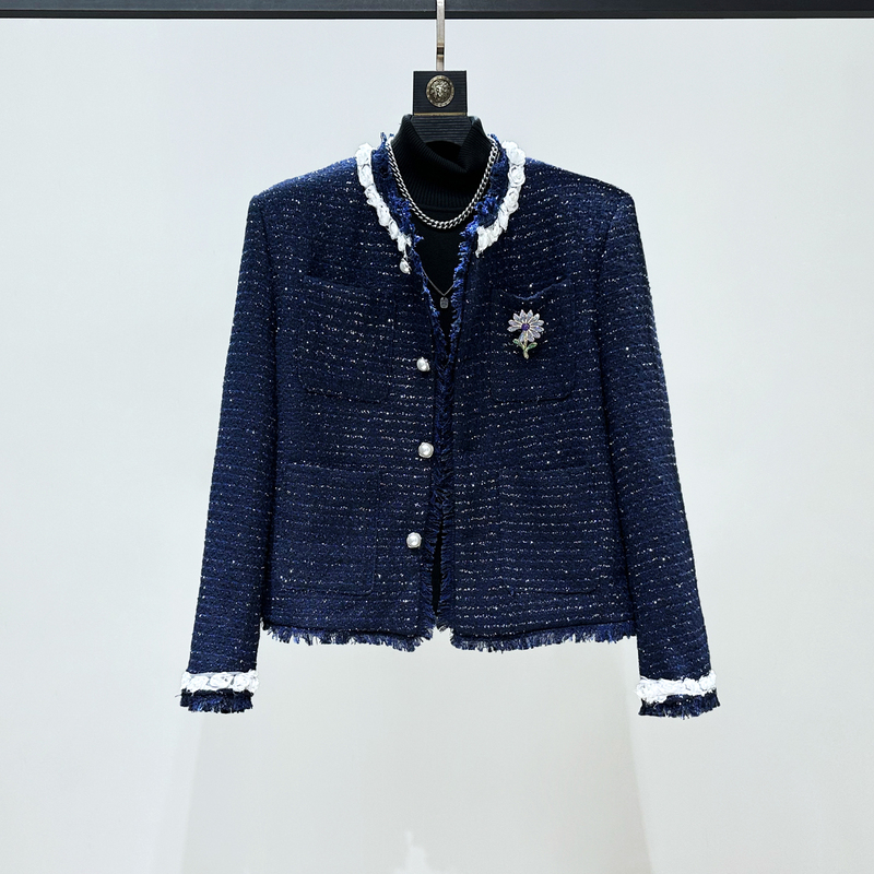 Jiajia Original Chanel-Style Tweed Jacket for Men with High-End Three-Dimensional Lace Flower Brooch Short Top