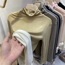 Pile pile collar velvet thickened solid color wild T-shirt womens 2020 autumn and winter new inner soft waxy base shirt top