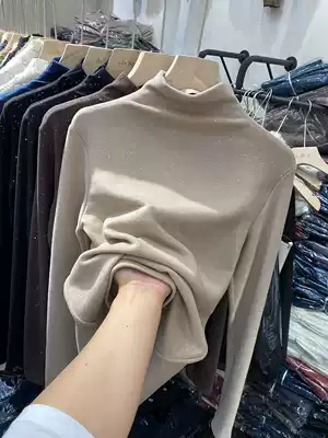 European goods double-sided velvet brushed bright silk semi-turtleneck bottoming shirt women's 2021 autumn and winter new inner T-shirt Western style top