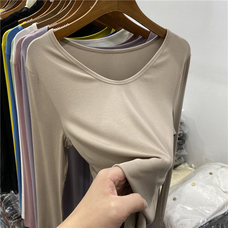 European goods all-match mask thread V-neck long-sleeved T-shirt women's 2022 spring new inner thin bottoming shirt T-shirt top