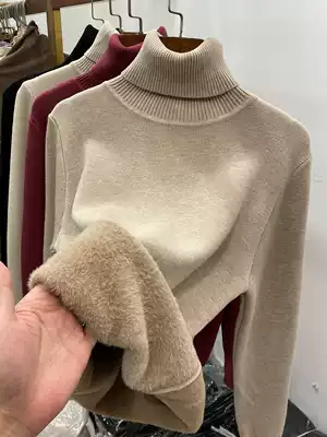 Turtleneck plus velvet thickening sweater women's 2021 autumn and winter new inner one-piece velvet sweater warm bottoming shirt top