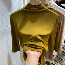 Europroduct Design Sensation Alphabet Embroidered Semi-High Collar Thread Middle Sleeve T-shirt Woman 2021 Early autumn new undershirt blouses