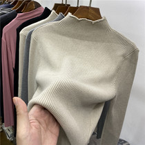 Semi-high collar pit strip thin thickened sweater womens 2020 autumn and winter new wild sweater inner tie base shirt top