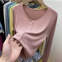 Round Collar Pit Strips of Lean Ice Silk Knit Cardiovert Woman Long Sleeve 2021 Spring Summer New Sunscreen Air Conditioning Blouse