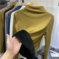 Thickened and velvet warm base shirt womens 2020 autumn and winter new European goods inside the half-high collar T-shirt one-piece velvet top