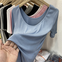 European solid color Joker thin thread short sleeve T-shirt female 2021 summer new sexy backless shirt coat tide