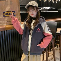 Girls jacket Han version 2022 collage spring autumn season online red ocean medium large children with cotton 100 hitch for the spring and autumn