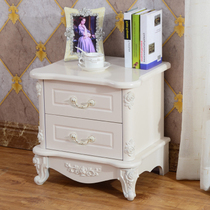 Bedside table Simple modern European bedside two-bucket cabinet White paint Bedroom locker Bright paint Carved flower cabinet