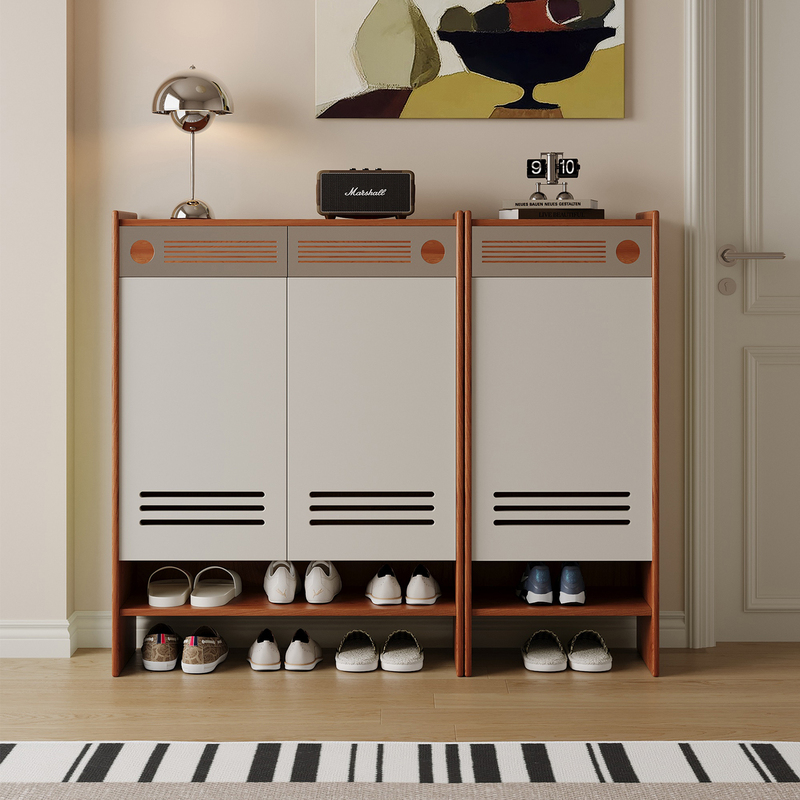 Shengfang Mid-Century Bauhaus Style Solid Wood Shoe Cabinet for Home Entrance Hallway, Large Capacity Storage Side Cabinet