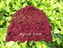  Summer new handmade crochet three-dimensional flower hollow womens hat linen pure cotton knitted baotou hat breathable thin hat