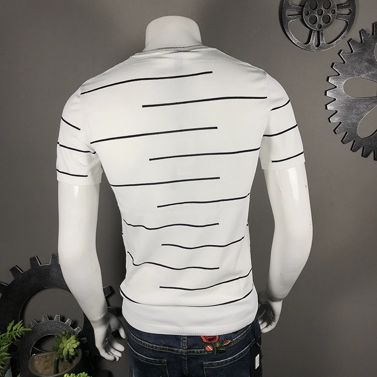 Mùa hè vòng cổ ngắn tay áo thanh niên băng lụa sọc t-shirt nam knit đáy áo sơ mi áo len Hàn Quốc quần áo nam triều blazer nam