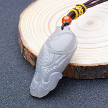 Hetian Jade tobacco purple pendant annual fish female pendant Xinjiang Jade goldfish jade pendant