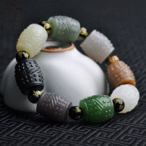 And Tian Yolu colorful road pass by hand string of men and women back grain beaded pearl jade sugar material white jade bracelet jade bucket bead bracelet