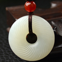 Hetian jade pendant mens and womens nostalgia safe buckle pendant white jade pendant when running transfer pattern double-sided carving