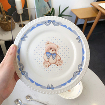 ES) Korean ins cute bear plate ceramic plate dessert bowl cereal bowl breakfast plate