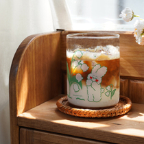 Special rebate ins Wind cute cartoon rabbit print glass water Cup girl heart Cup Milk Cup