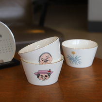 ES) French retro ins bowl household ceramic rice bowl salad bowl creative personality tableware Japanese couple Bowl